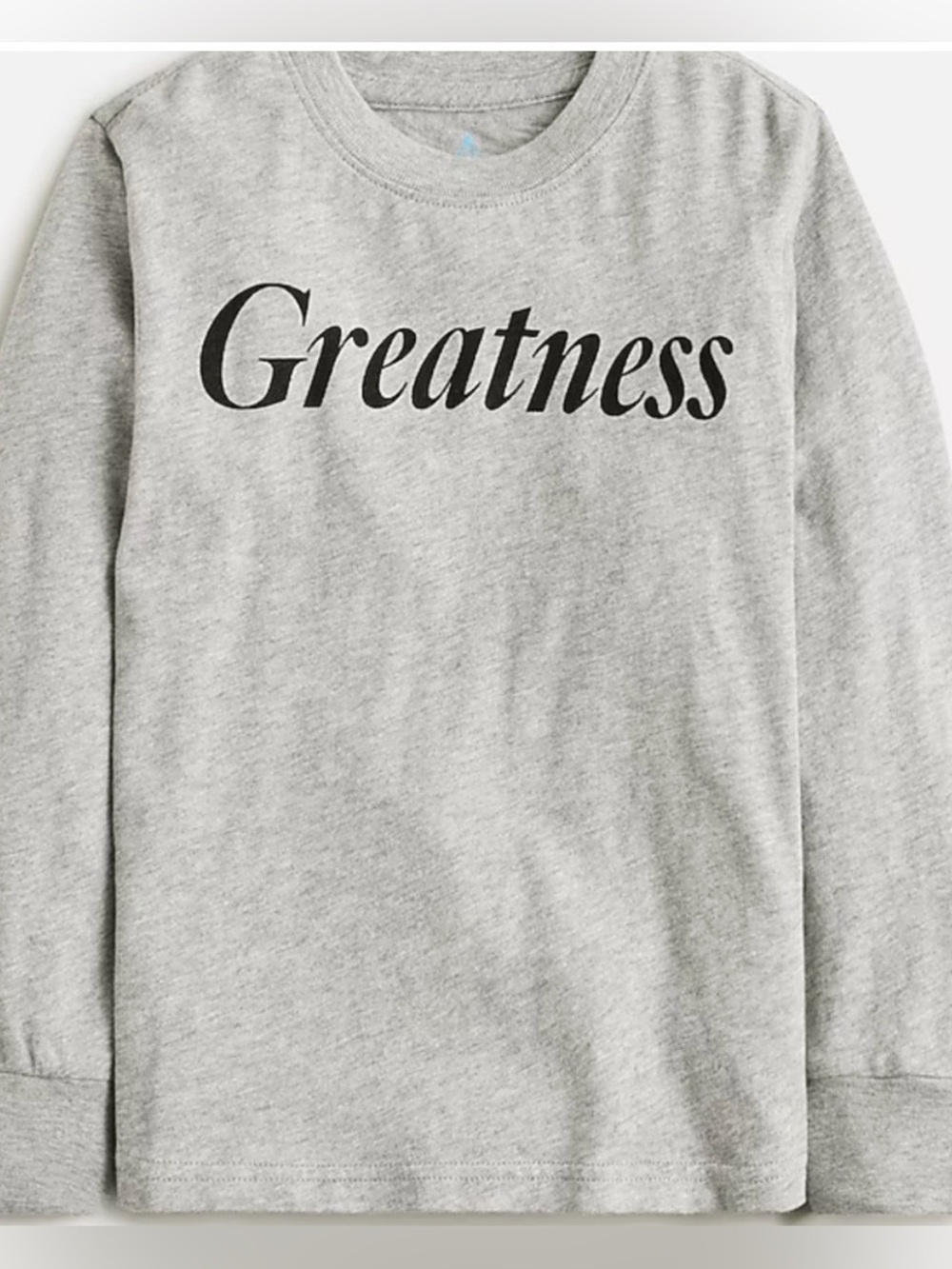 J. Crew Crewcuts Heather Gray Long Sleeve Tee with "Greatness" Script Sz 6-7 NEW
